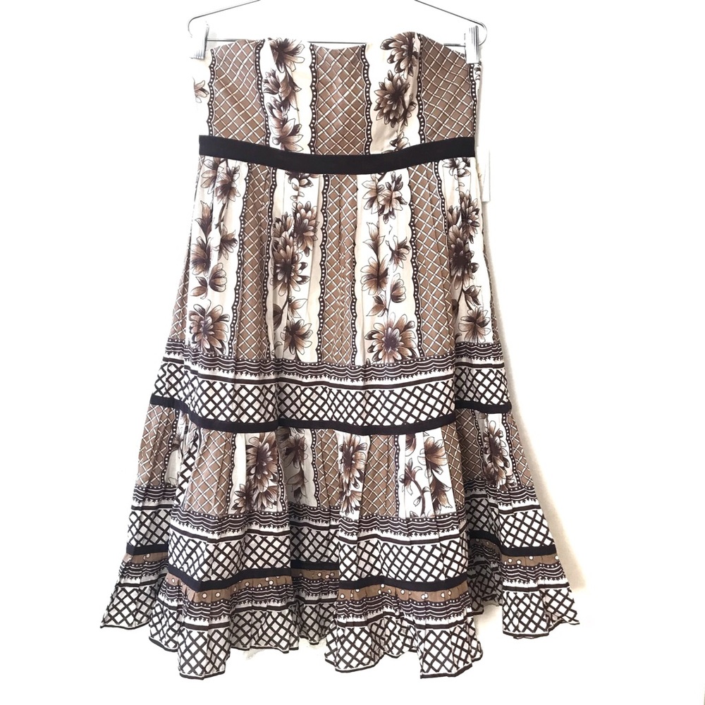 Plenty by Tracy Reese Brown Print Empire Waist Strapless Dress Women 8 NEW